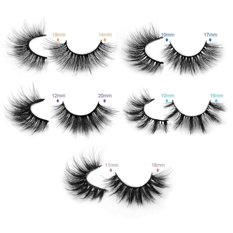 Skiennix 3D Faux Mink False Eyelashes - Wispy 18mm, Soft & Reusable | 10 Pairs in Glitter Boxes