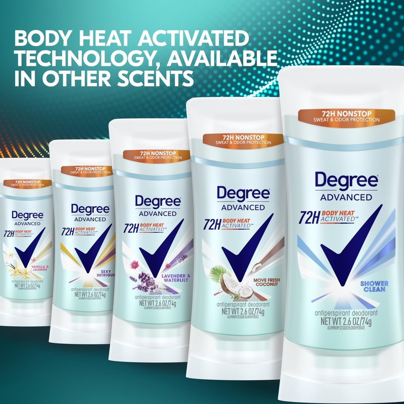 Degree Advanced Antiperspirant Deodorant 4 count 72-Hour Sweat & Odor Protection Shower Clean Antiperspirant for Women with MotionSense Technology 2.6 oz