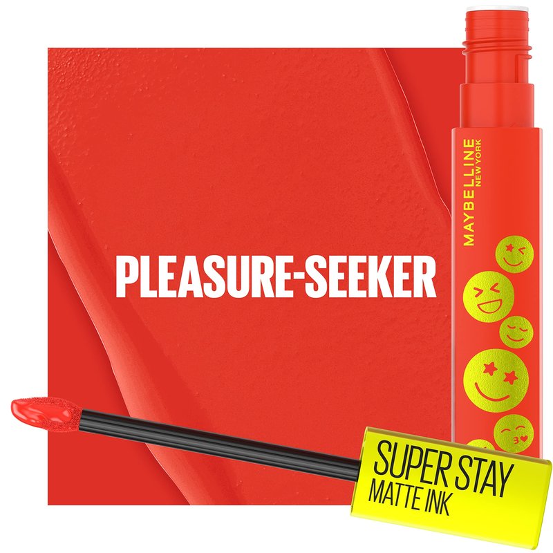 MAYBELLINE Super Stay Matte Ink Liquid Lip Color, Moodmakers Lipstick Collection, Long Lasting, Transfer Proof Lip Makeup, Pleasure Seeker, Red, 1 Count (Pack of 2)
