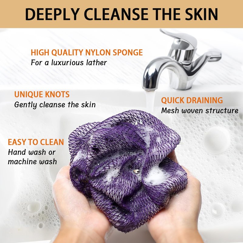 African Net Sponge Authentic, Exfoliating Bath Sponge, Body Scrubber Shower Loofah for Daily Use, Travel Portable Bath Essentials (Black)