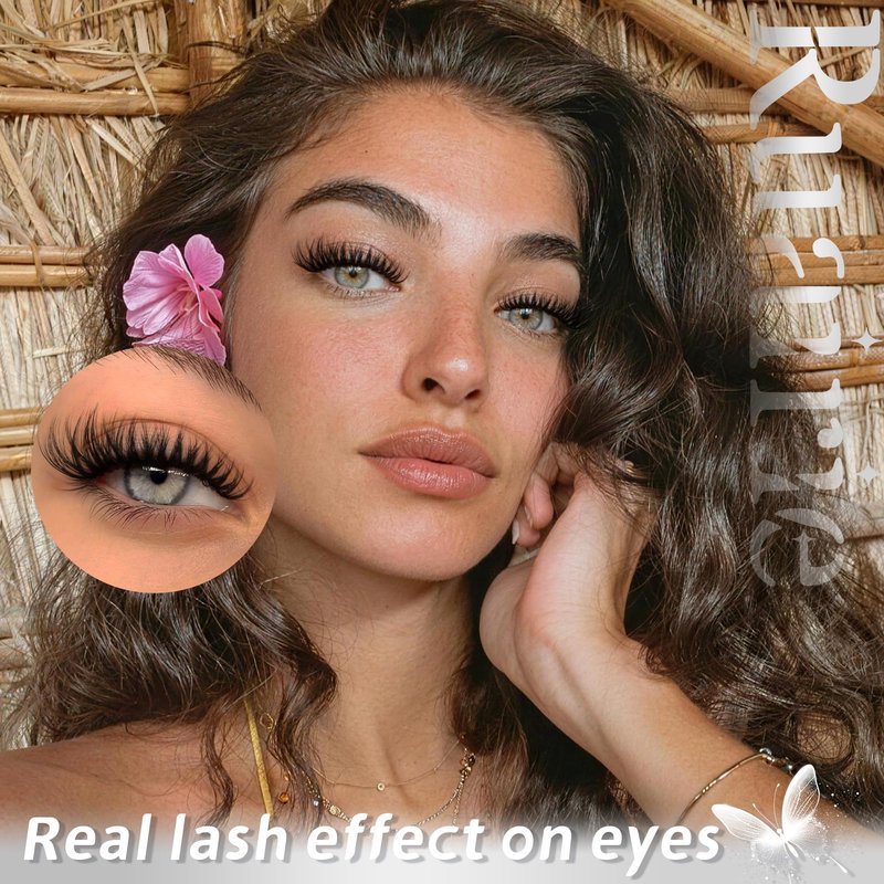 Fluffy Lash Clusters Wispy Cluster Eyelash Extensions 8-16mm Downy Eyelash Clusters Volume Lash Clusters Faux Mink D-Curly Spider Lash Extensions Invisible Band Eyelashes Clusters