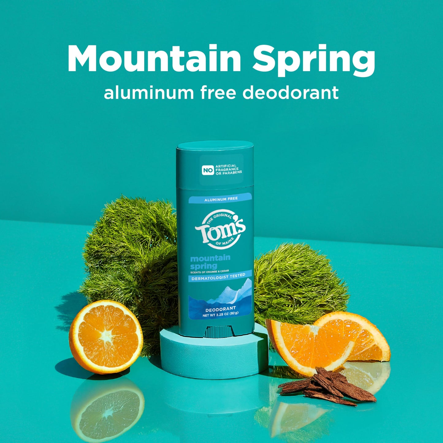 Tom’s of Maine Mountain Spring Natural Deodorant for Men and Women, Aluminum Free, No Artificial Fragrances, Dyes, or Preservatives, Baking Soda Free, 48-Hour Odor Protection, 3.25 oz