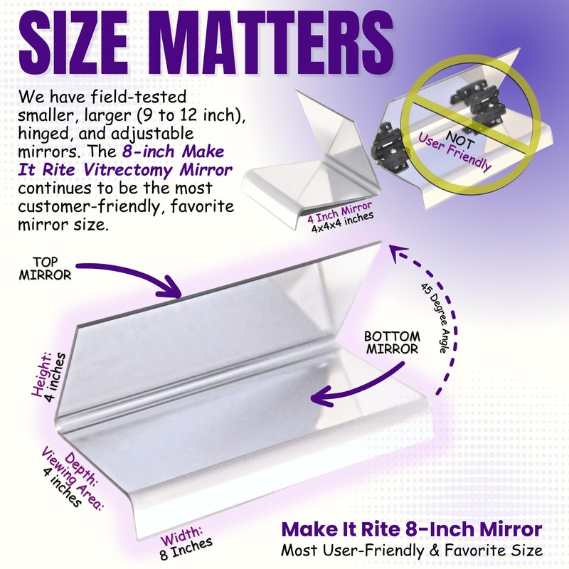 8" Wide 2-Way Make It Rite Mirror for Face Down Vitrectomy Eyesight and Proning Lung Recovery | Easy to Watch TV During Face Down Recovery