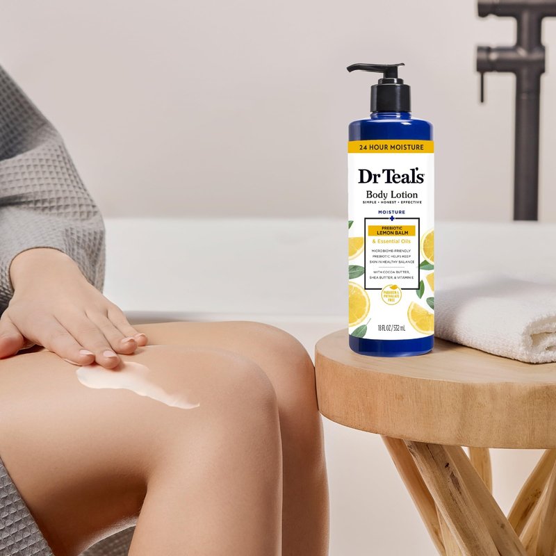 Dr Teal's Lemon Prebiotic Body Lotion with Lemon Balm & Essential Oils, 24-Hour Moisture, 18 fl oz (Pack of 3)