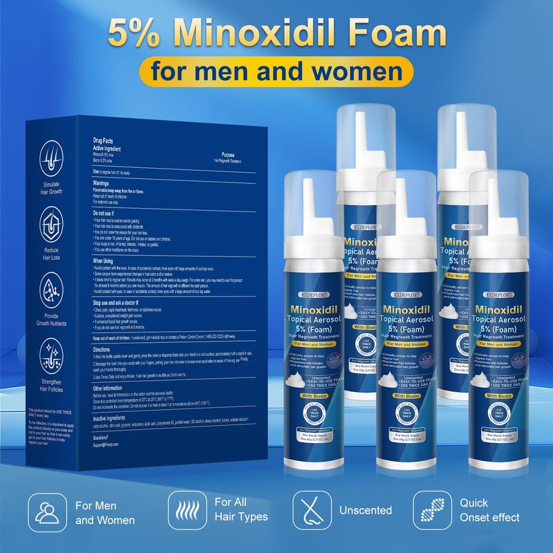 5% minoxidil foam for men-Free new applicator for minoxidil foam， Infused with Biotin, Hair Growth Treatment, Supports Thicker and Fuller Hair & Beard (10.5oz, 5 Month Supply)