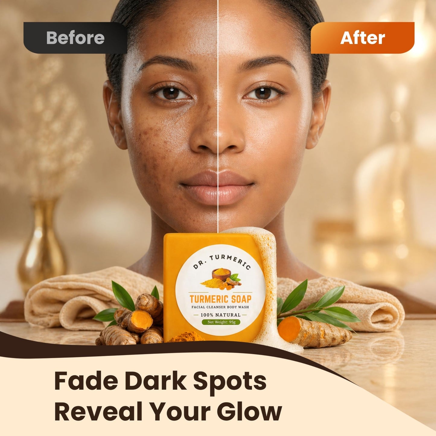 Turmeric Soap Bar for Face & Body | Vegan Skin Cleanser for Smooth, Moisturized & Radiant-Looking Skin | Rich Lather, Deep Cleansing & Refreshing Scent | 1 Bar