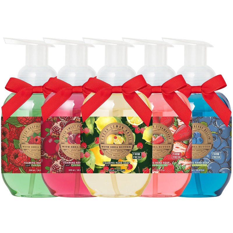 Foaming Hand Soap Gifts for Women Mothers Day Gifts, Liquid Hand Soap - Set of 5 Gentle Foaming Soaps (5x10.8fl.oz) Assorted Hand Wash with Gift Card & Premium Box, Kitchen Bathroom Home Essentials