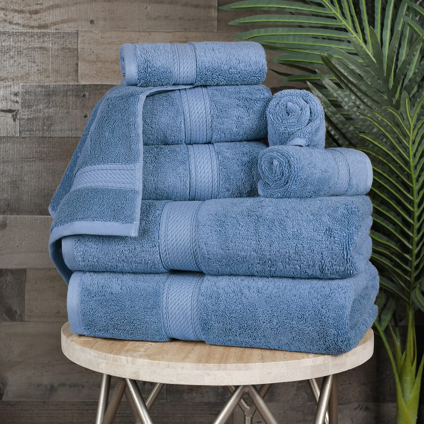 SUPERIOR Egyptian Cotton Ultra Plush & Absorbent, 8 Piece Set, Denim Blue