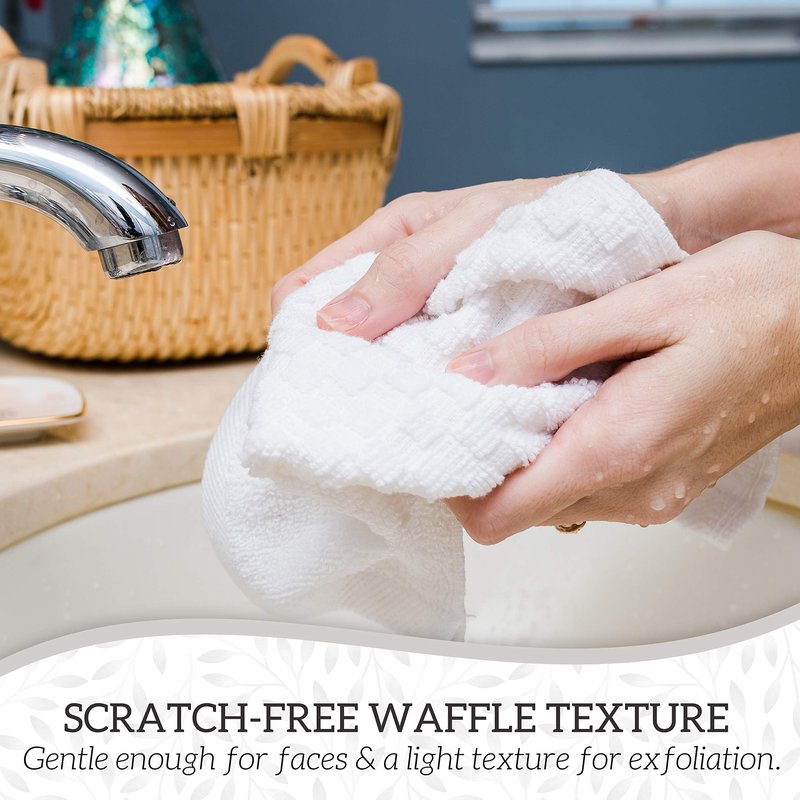 GREEN LIFESTYLE 12x12 inches Checker Washcloths 6 Pack, Soft, Durable, Highly Absorbent and Luxurious (Beige)