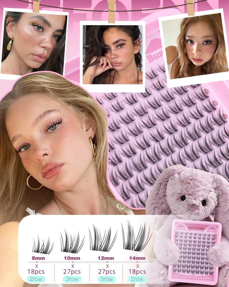 Natural Lash Clusters 8-14mm Wispy Cluster Eyelash Extensions Fairy Individual Lashes C Curl Eyelash Clusters Wispy Bunny Lash Cluster Invisible Band Cluster Lashes Natural Manga Look by EEFOFNN
