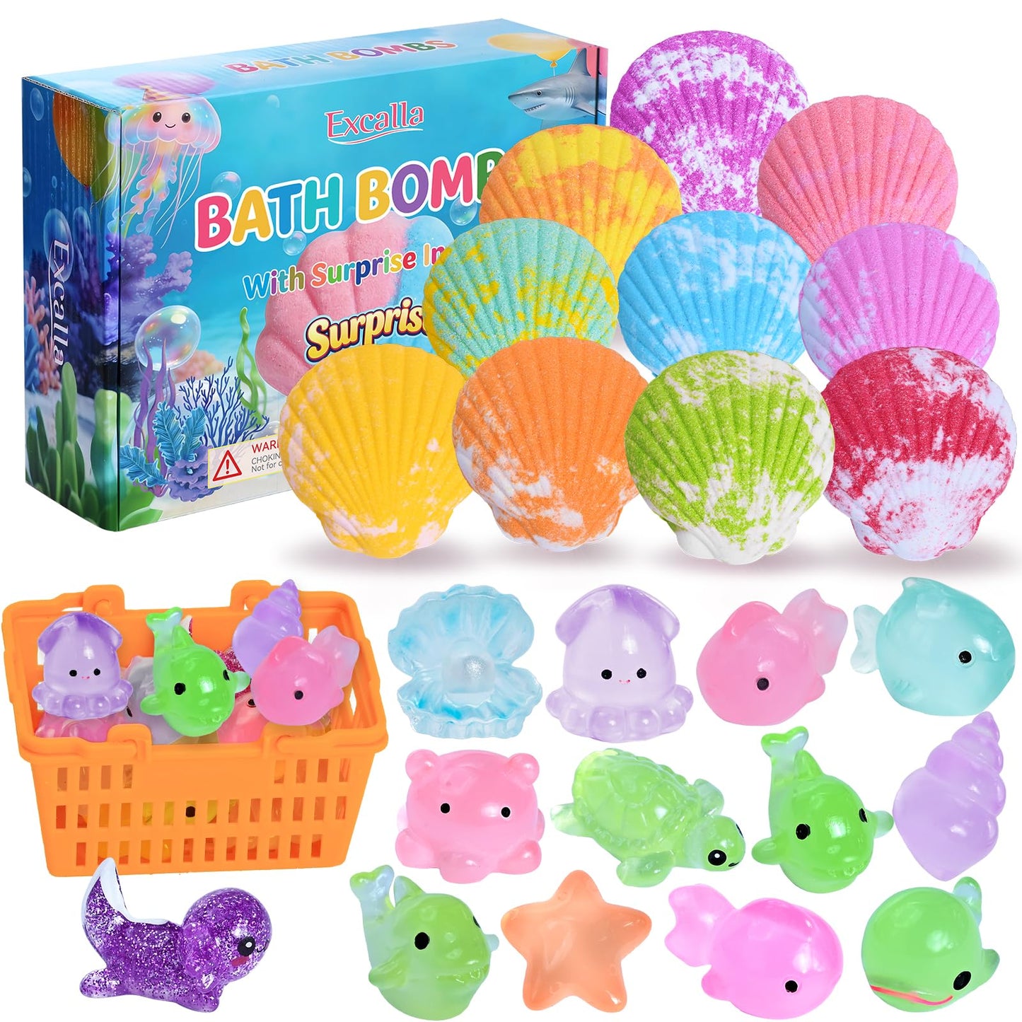 Bath Bombs for Kids with Toys Inside for Girls Boys - 10 Handmade Bubble Bath Fizzies Bomb with Surprise Sea Animals Toys, Easter Birthday Christmas Gift Set for Kids