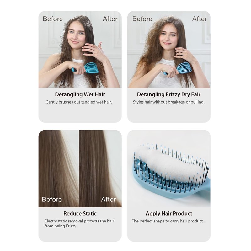 NuWay C Brush Scalp Care Detangling Hair Brush – Gentle Scalp Massage & Easy Detangling for Wet or Dry Hair, Everyday Hairbrush for Healthy Looking Hair (Sky Blue)