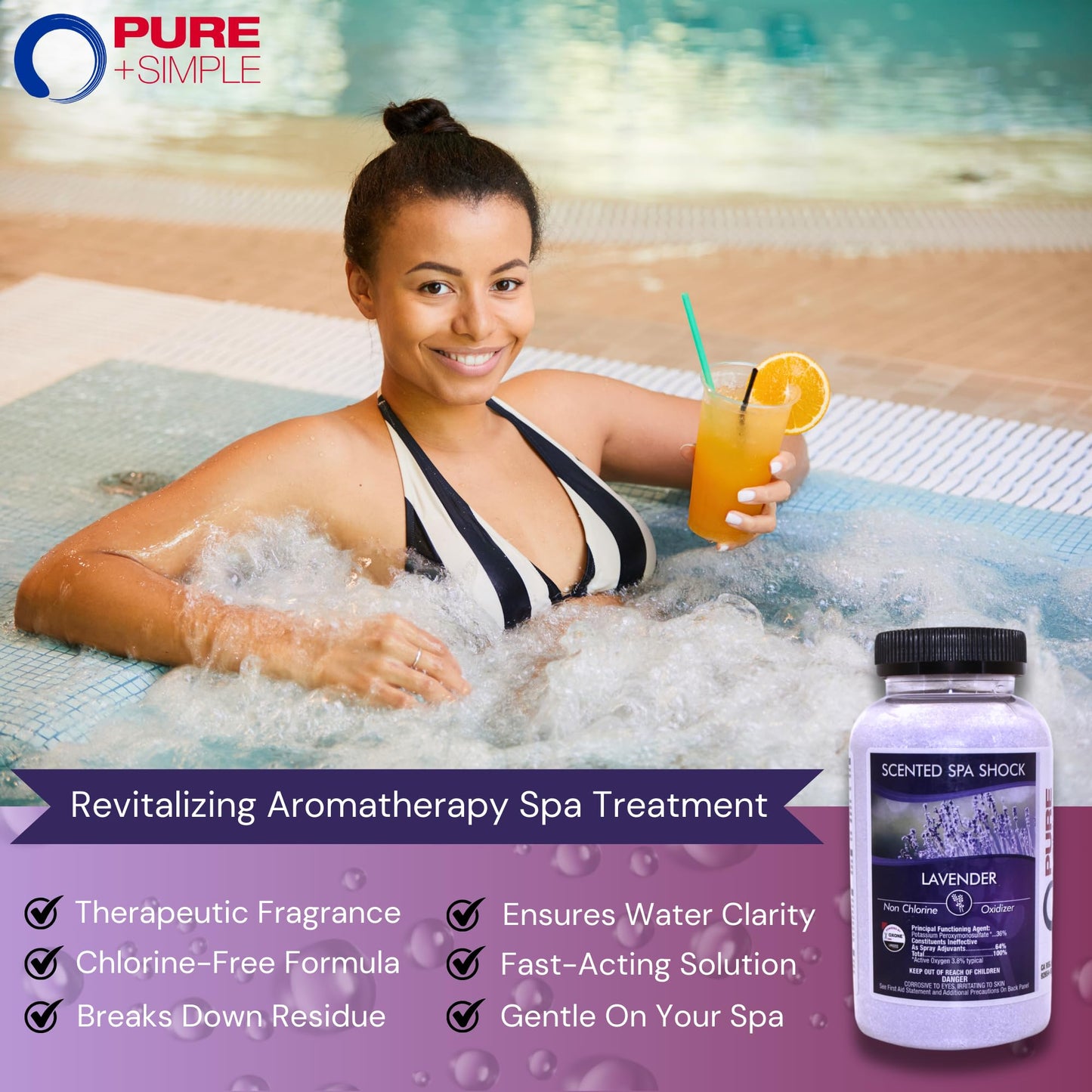 Lavender Aromatherapy Spa Shock for Hot Tubs & Spas | Non-Chlorine Oxidizing Hot Tub Shock Treatment | Compatible with Bromine Tablets & Chlorine | Neutralizes Odors & Clarifies Water (2 lbs)