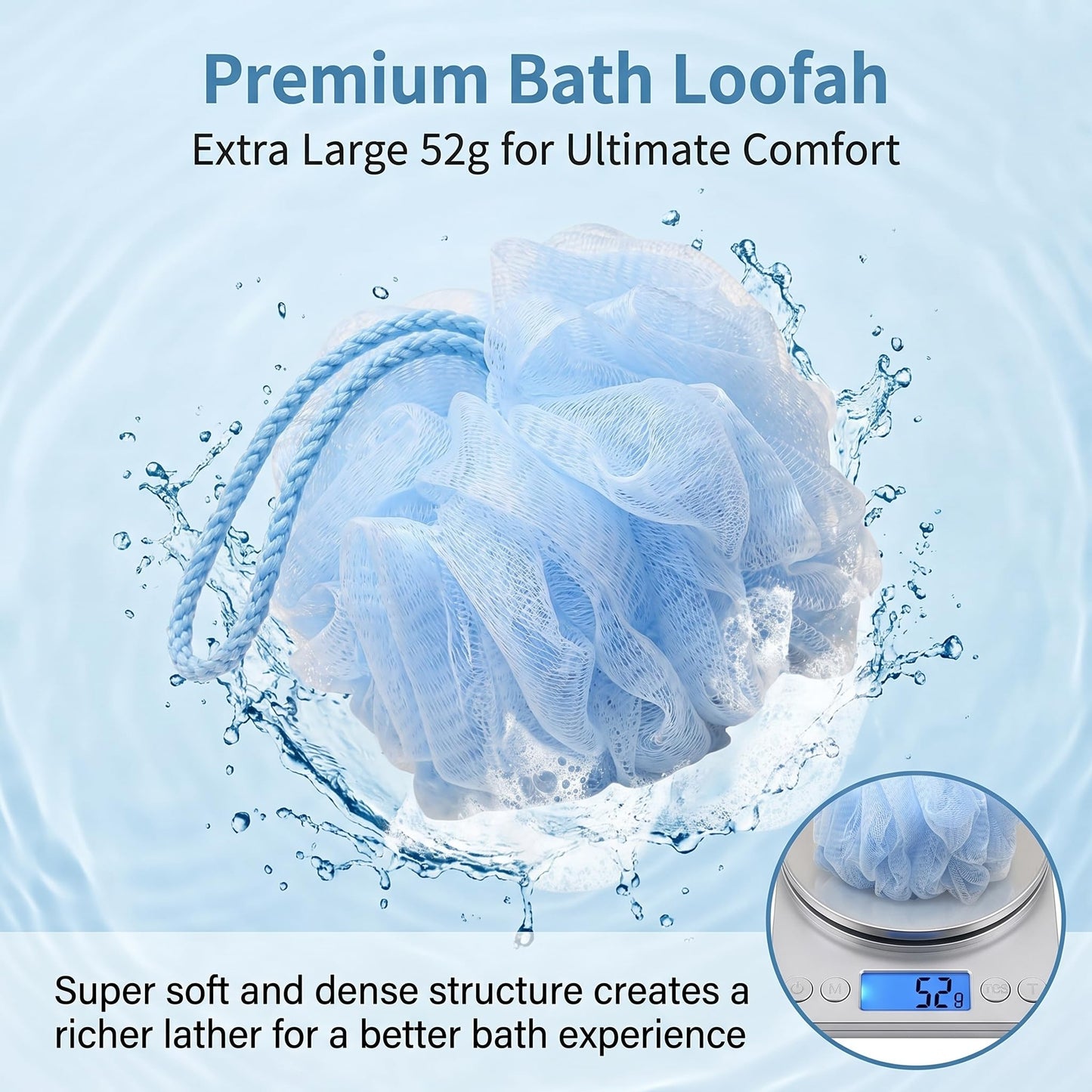 SEVENHEAD Bath Sponge Shower Loofahs,Blue,50g/Piece,Mesh Pouf Bath Scrunchies Body Wash Puff(Set of 4)