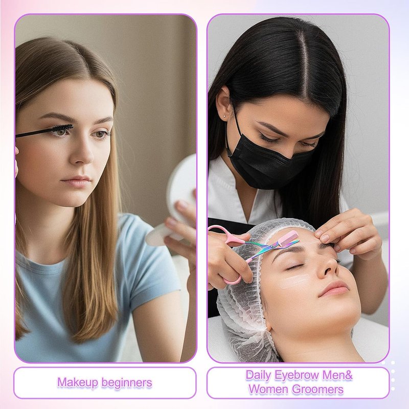 Skiennix Eyebrow Scissors - 2-in-1 Professional Trimmer with Comb & Brush for Women & Men | Pink