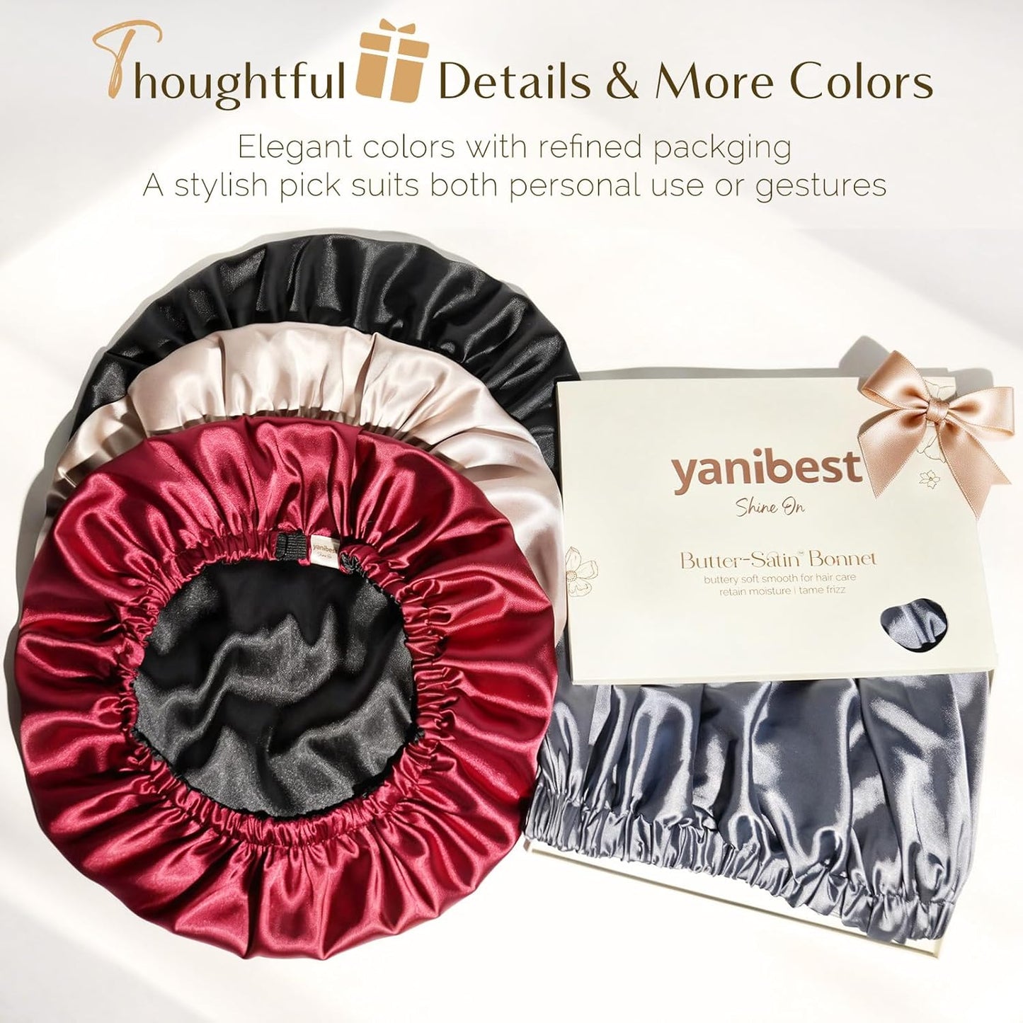 YANIBEST Silk Bonnet - Adjustable Double Layer Satin Hair Bonnet for Sleeping | Reduces Frizz for Curly Hair