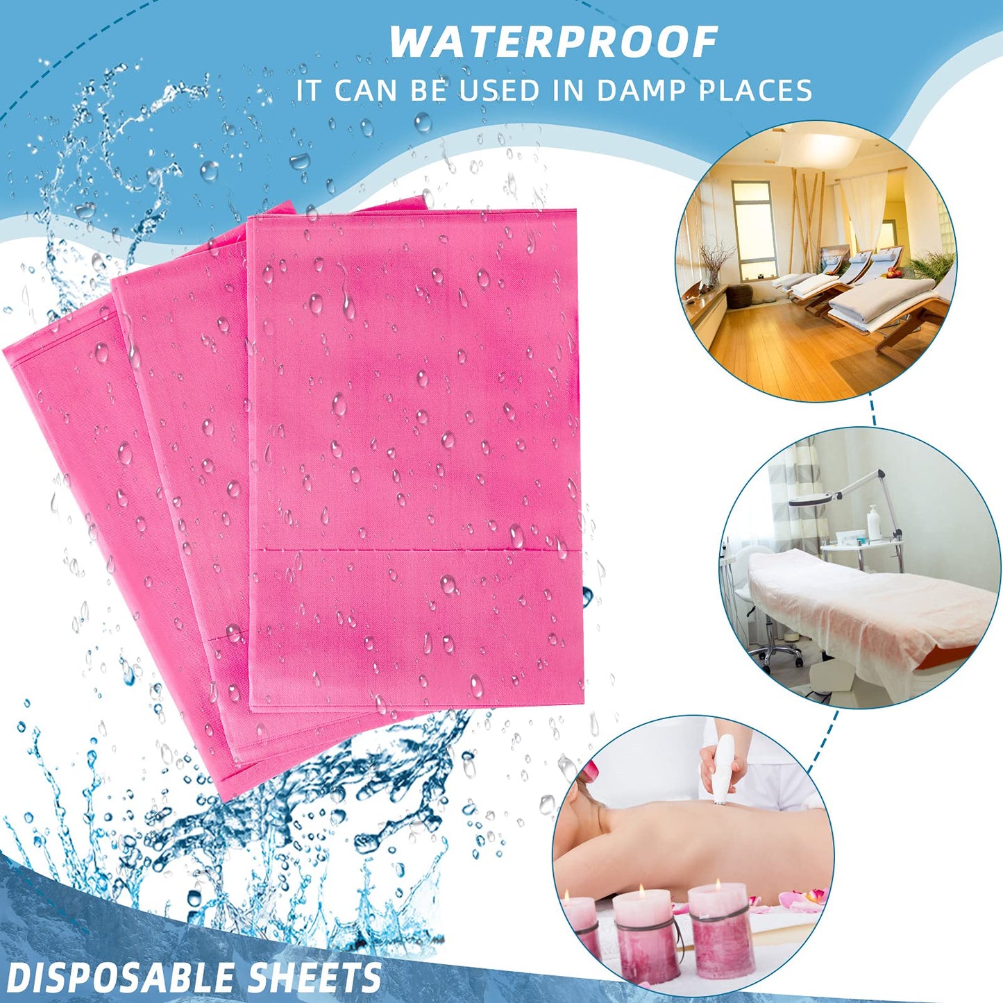 Tatuo 50 Pieces 31 x 70 Inches Disposable Bed Sheets Waterproof Bed Cover Massage Table Sheet Non-woven Fabric for Spa, Lash, Beauty Salon, Waxing, Hotels(Pink)