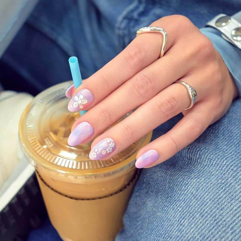 Kiss Impress No Glue Mani Press On Nails - 'Pick Me First' Pink Oval Design | Medium Size, 30 Nails Included