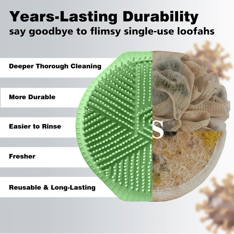 PeaKalo Silicone Body Scrubber for Men Women, Dual-Sided Bath Brushes Gentle Exfoliating Body Scrubber Scalp Massager for Deep Cleansing, Soft Silicone Loofah Body Washing Brushes (Gray+Green)