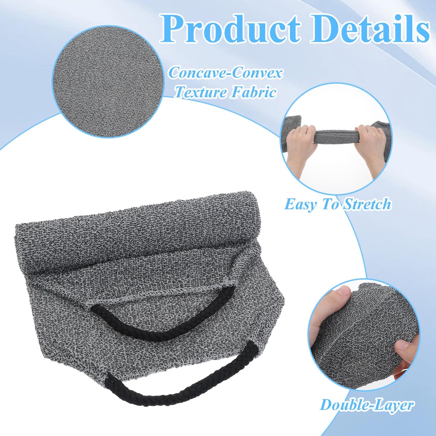 JJUNW 2 Pcs Double Back Exfoliator Body Towel Scrubber, Nylon Exfoliating Back Scrubber with Handles Body Bath Pull Strap Stretchable Cleans Skin Massages Invigorating Blood Circulation for Men Women