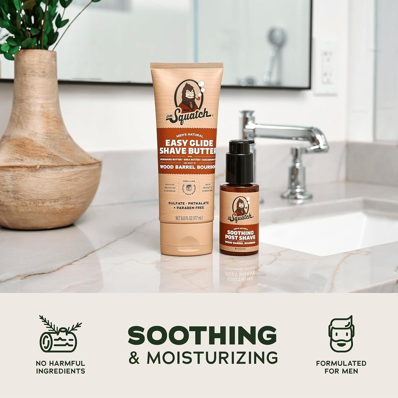Dr. Squatch Bourbon Smooth Shave Bundle - Easy Glide Butter & Soothing Post Shave | Natural Ingredients, Manly Fragrance