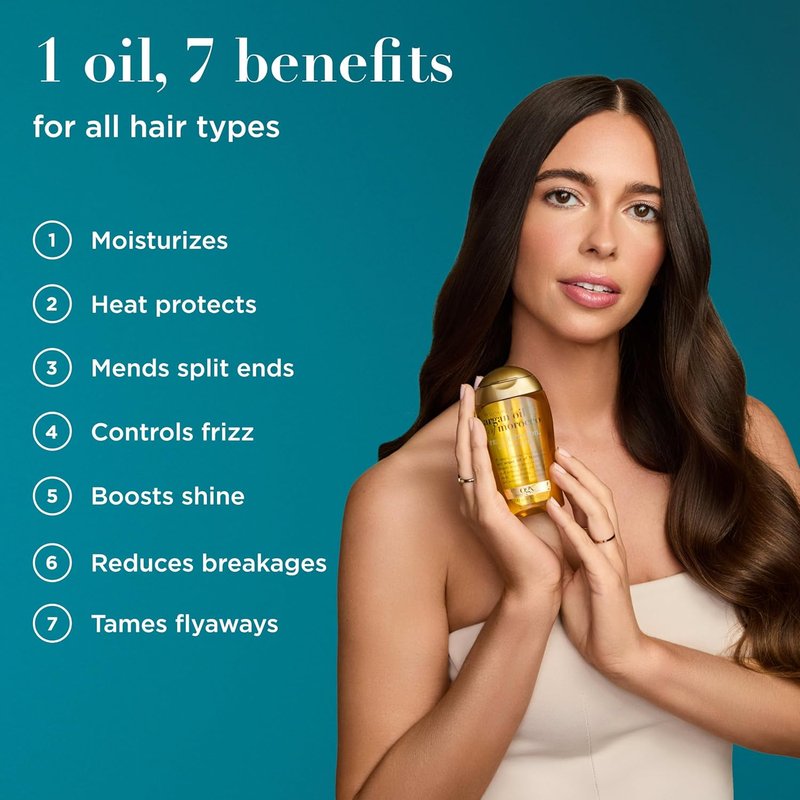 OGX Argan Oil of Morocco | Cold-Pressed Hair Treatment & Shine, Moisturizing Oil for All Hair Types, 3.3 fl oz