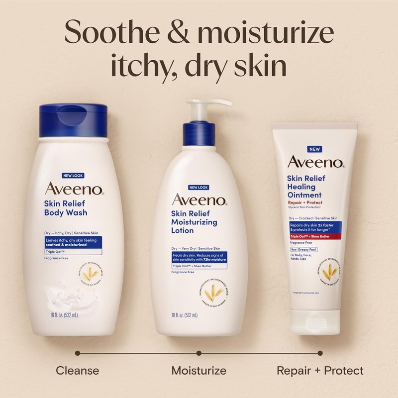 Aveeno Skin Relief Moisturizing Lotion - Fast-Absorbing Body Lotion for Very Dry, Sensitive Skin | 18 fl. oz, Fragrance-Free