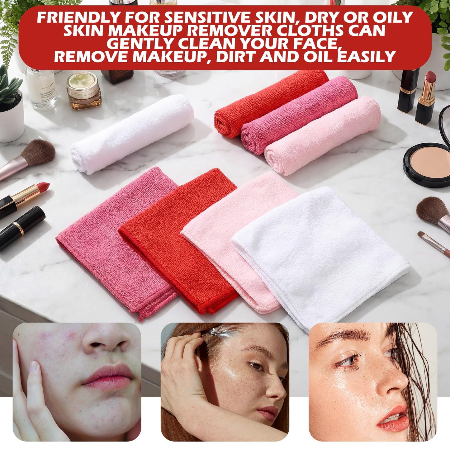 Newwiee 40 Pcs Wash Cloth Bulk Cotton Bath Hand Face Washcloths Soft Quick Drying Towel for Women Bathroom Washing Body Viscose Fiber Multipurpose Fingertip Rags(12 x 12 Inch,Pinkish Bloom)