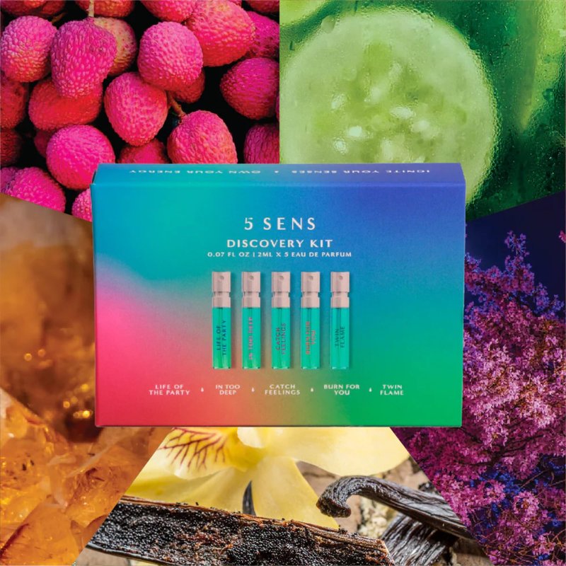 5 SENS Discovery Kit - Eau de Parfum Travel Spray Set: In Too Deep, Catch Feelings, Life of the Party, Twin Flame & Burn For You - Clean, Long-Lasting Fine Fragrance - Vegan, Cruelty-Free - 2 mL Each