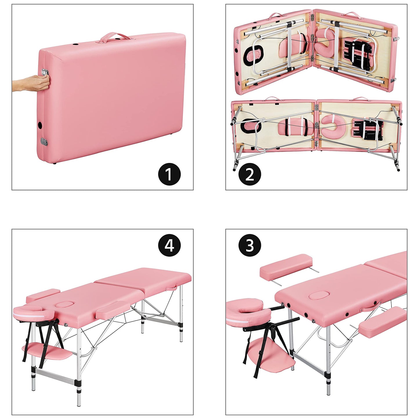 Yaheetech Massage Tables Portable Spa Bed Aluminum Facial Tattoo Bed Lash Bed for Eyelash Extensions Pink