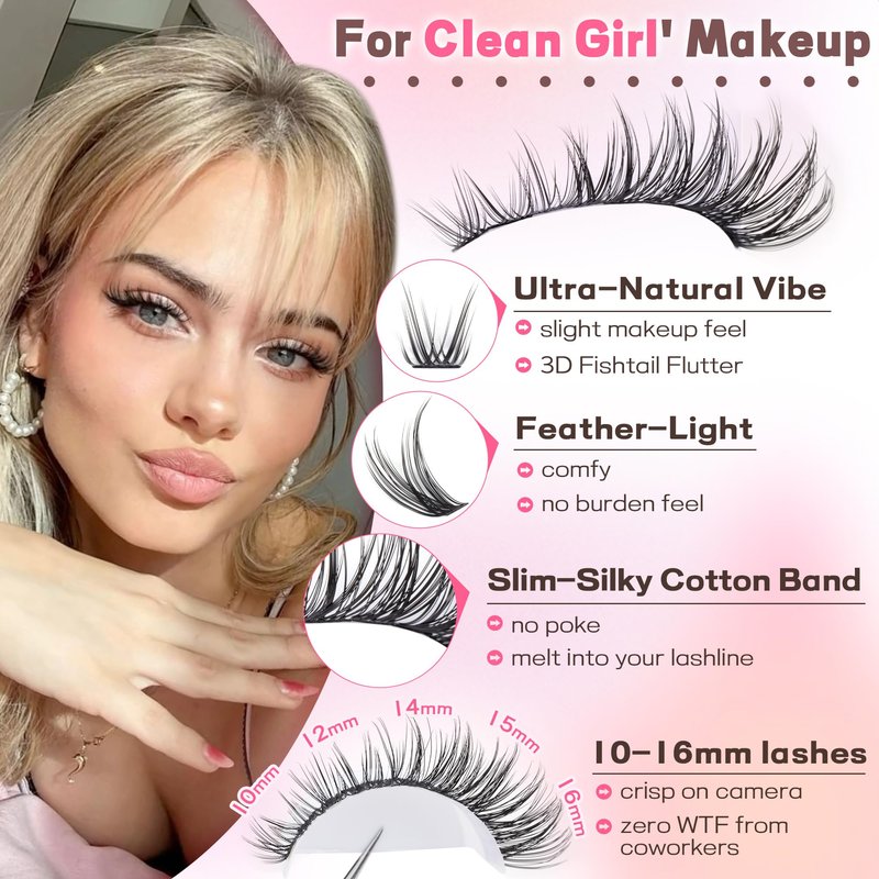 Goddvenus Lash Clusters Kit Wispy Eyelash Clusters Lashes Natural DIY Lash Extension Kit 10-16mm Cluster Eyelash Extensions Kit 300pcs C Curl Individual Lashes Cluster Eyelash (With Tweezers)