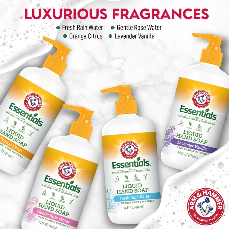 Arm & Hammer Liquid Hand Soap for Skin Cleaning - Cleanser for Kitchen & Bathroom with Gentle Rose Scent - Natural Hand Soap Cleanses, Softens 14 FL Oz (414ml)