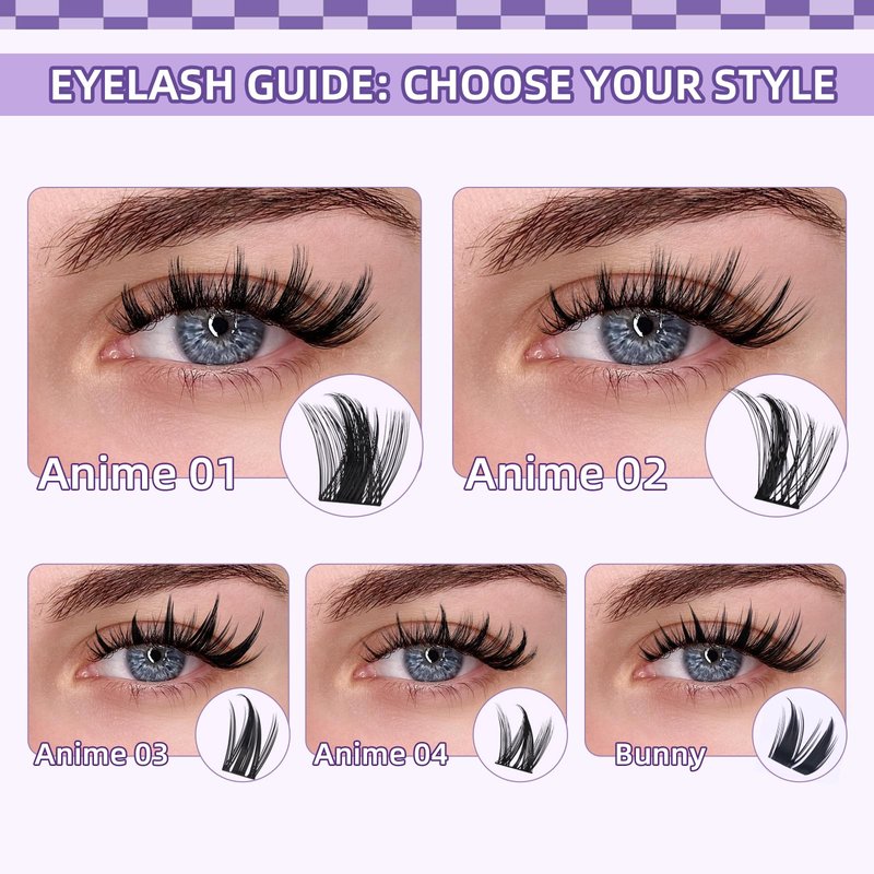 B&Q Manga Lash Clusters Kit DIY Eyelash Clusters at Home with 72H Waterproof Bond and Seal 0.05mm Ultra-Thin Band Wispy Spiky Anime Lashes for Daily & Party, 8-18mm Lash Extensions(KIT-Anime 01)