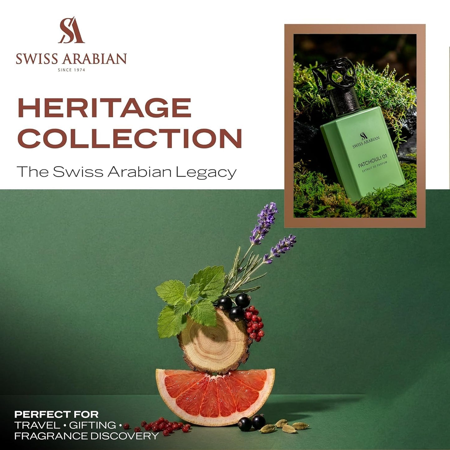 Swiss Arabian Patchouli 01 Cologne - Long Lasting Unisex Eau de Parfum with Lavender Mint Notes | 50ml Heritage Collection