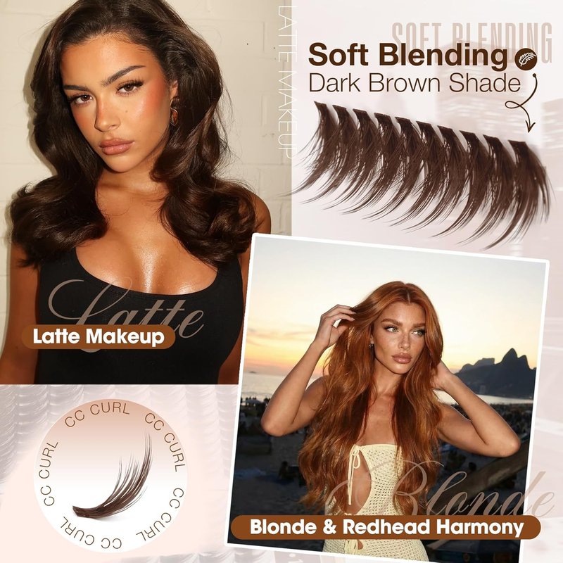 Mavphnee Brown Lash Clusters - Wispy Fluffy Individual Eyelash Extensions | Dark Brown Featherlight Lashes, 270PCS Value Pack (10-12-14-16MM)