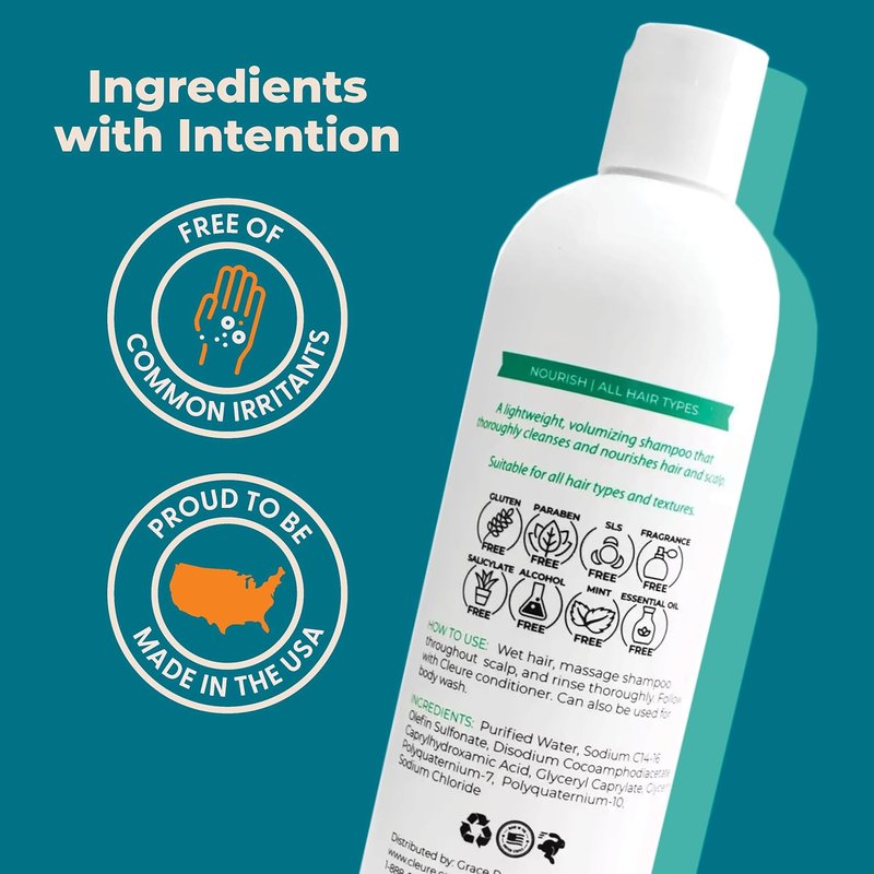 Cleure Hypoallergenic Shampoo - Volumizing Formula for Sensitive Skin | Fragrance-Free, SLS-Free, Paraben-Free (12 oz)