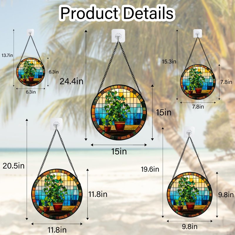 QZQCBLC Stained Glass Window Hanging Green Potted Plants 6.3" - Suncatcher Door Garden Sun Catcher Retro Home Decor Birthday Christmas for Mom Men Woman Nana Friend