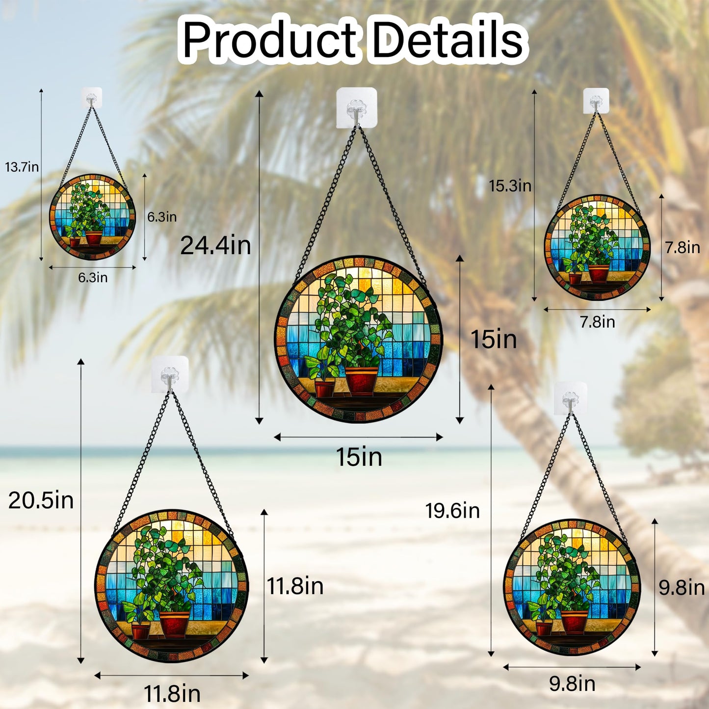 QZQCBLC Stained Glass Window Hanging Green Potted Plants Large 15" - Suncatcher Door Garden Sun Catcher Retro Home Decor Birthday Christmas for Mom Men Woman Nana Friend