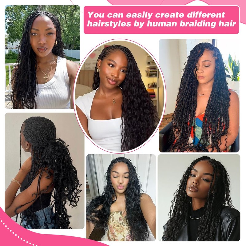 Liqusee Human Braiding Hair 100g One Bundle/Pack 22 Inch Natural Black Body Wave Curly Bulk Human Hair for Braiding No Weft 100% Unprocessed Brazilian Human Hair Braiding Hair for Boho Braids