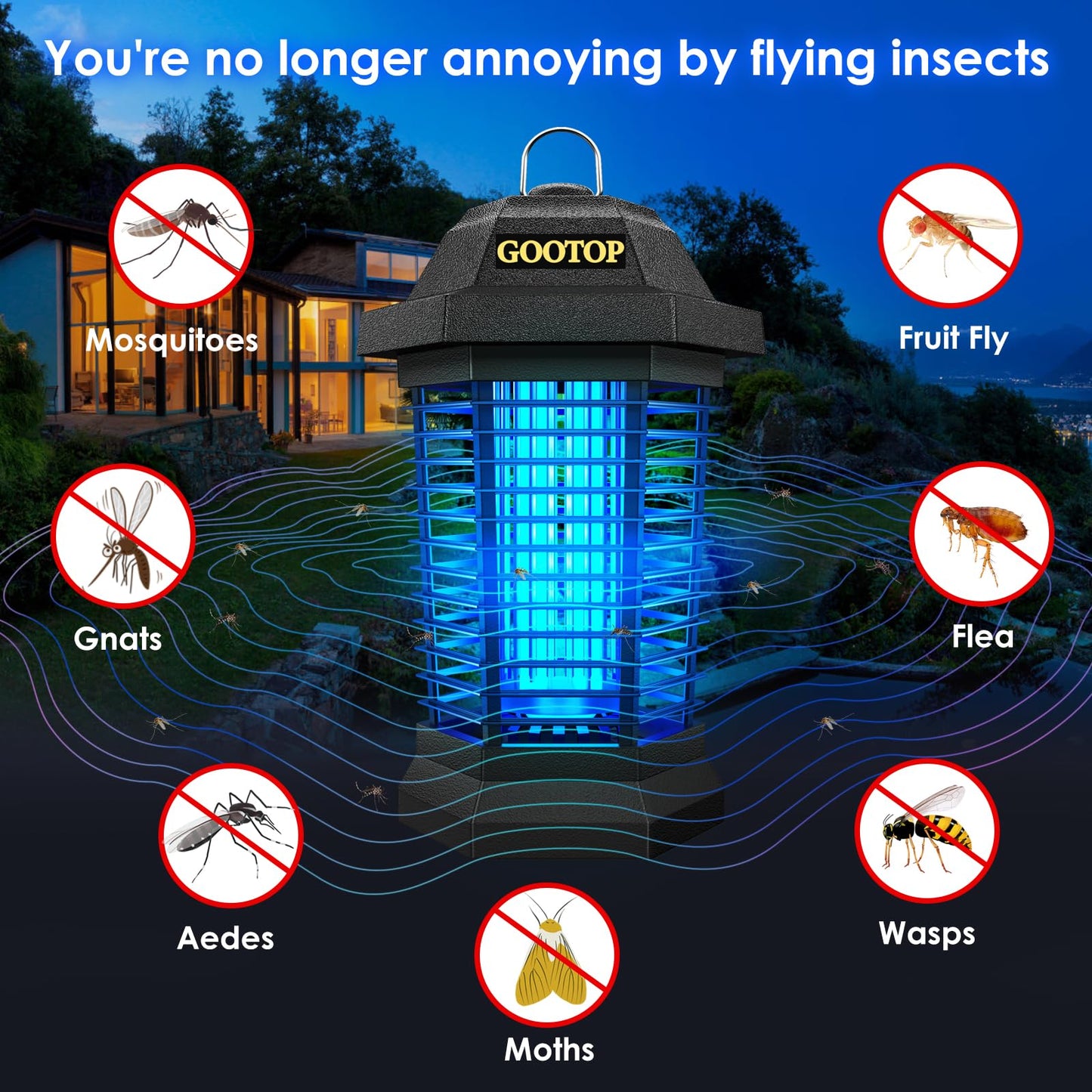 GOOTOP Bug Zapper Outdoor, Mosquito Zapper, Electric Fly Zapper 3 Prong Plug in, Mosquito Killer, Fly Traps, Flying Insects Zapper Indoor Outdoor, 4200V, ABS Plastic Outer (Black)