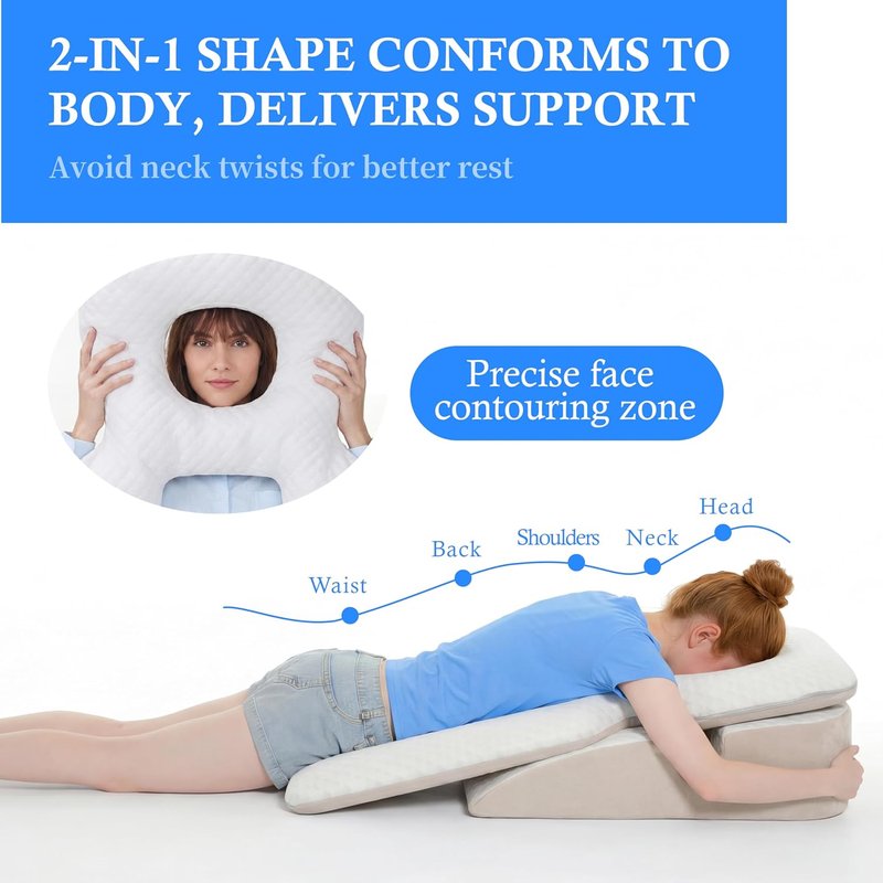 Face Down Pillow,Face Down Pillow After Eye Surgery, BBL Pillow After Surgery Stomach Sleeping Pillow, Home Pillows Faces Down with Shredded Memory Foam and Removable Cover
