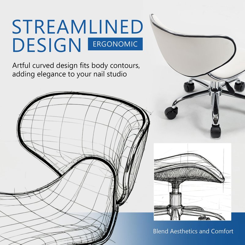 Lessmore White Swivel & Adjustable Pedicure Stool - Ergonomic Nail tech Chair for Salon Professionals, Comfortable Pedicure Chair with Smooth Rotation (1,Creamy White)