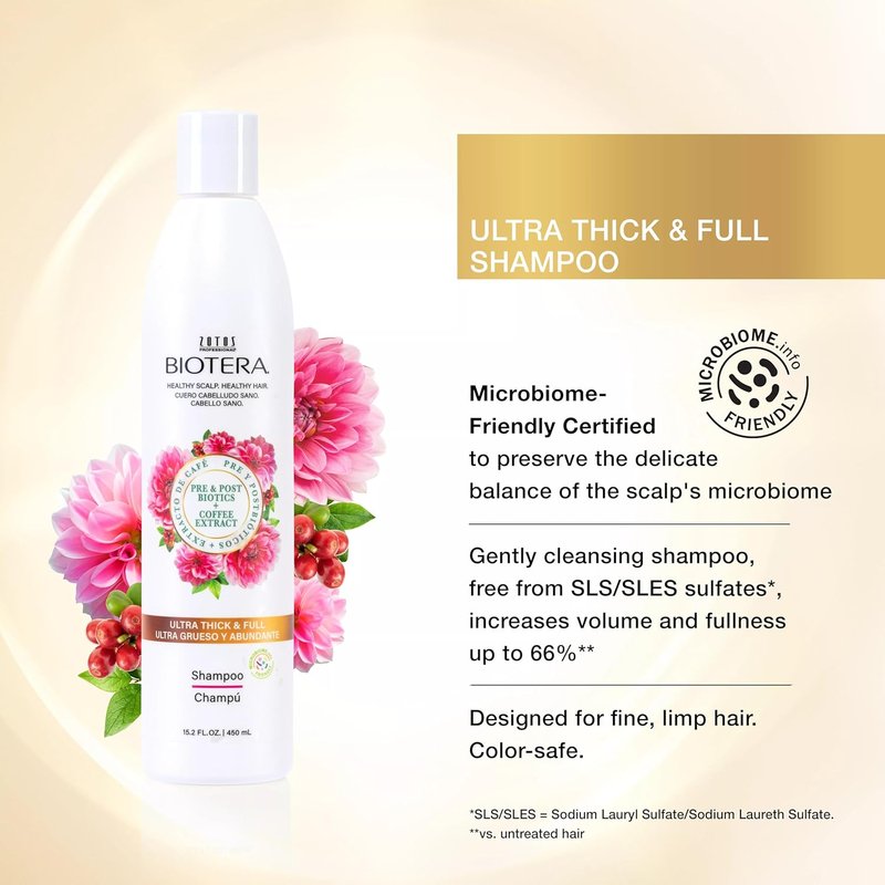 Biotera Volumizing Shampoo - Ultra Thick Formula for Fine Hair | Vegan, Paraben-Free, Microbiome Friendly