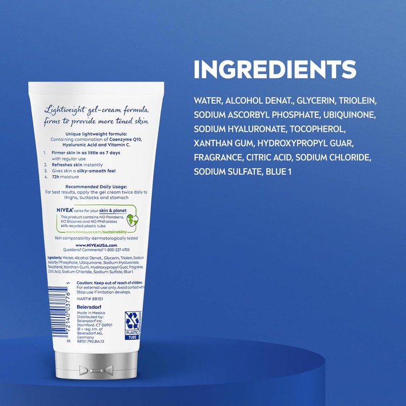 NIVEA Skin Firming & Toning Body Gel Cream - Q10, Hyaluronic Acid, Vitamin C | 6.7 Oz Tube