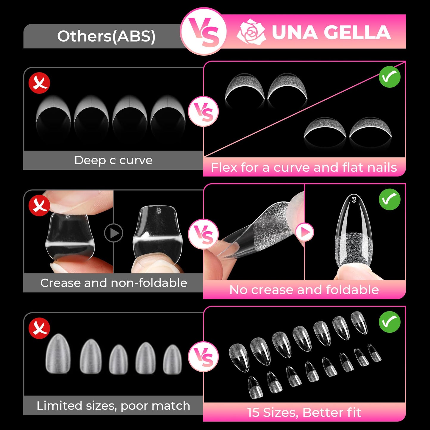 UNA GELLA Almond Nail Tips: 510Pcs Almond Gel Nails Tips 15 Sizes Pre-Etched Full Cover A lmond Clear Press on Nails Acrylic False No C Curve Nail Tips for Press on Nail Extensions Home DIY Salon