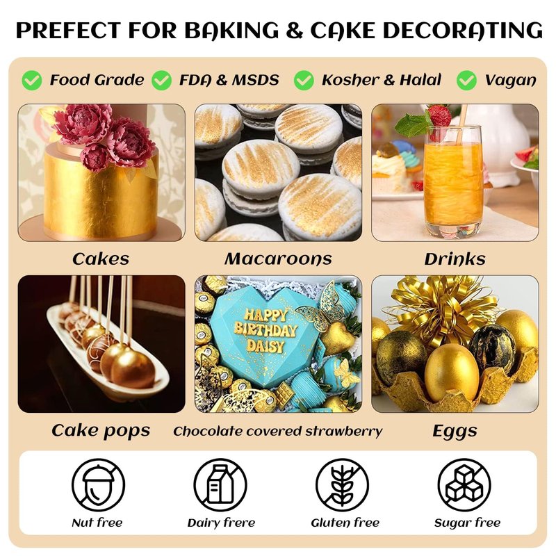 INOCERIS 24K Gold Luster Dust - Food Grade Metallic Shimmer Powder for Baking & Decorating