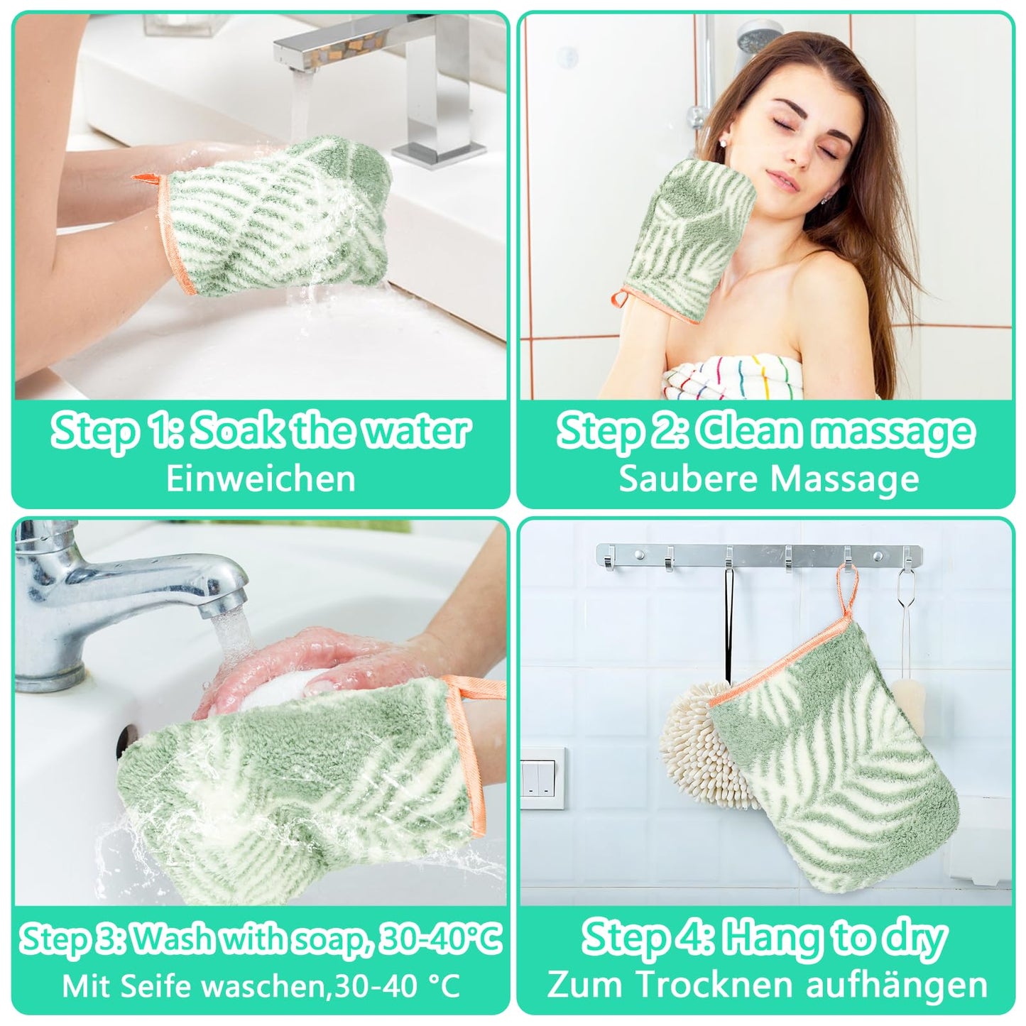 PHOGARY Washcloth 6 Pack for Face Body Bathroom, 6"x8" Super Absorbent & Soft Coral Fleece Facial Cloths for Showering, Quick Dry Towel with Hanging Loop