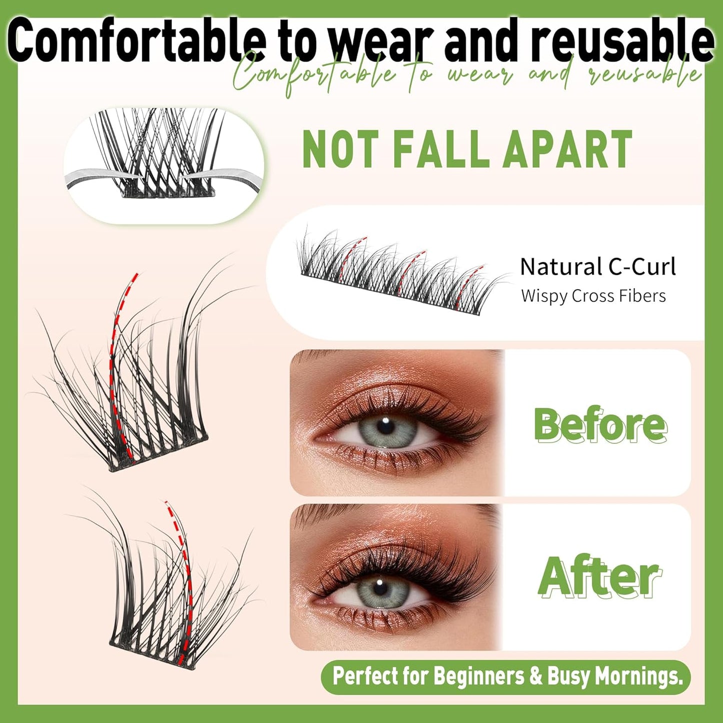 Spider Lash Clusters Kit - 154pcs C Curly Wispy Individual Lashes | 8-14mm Super Soft DIY Extensions