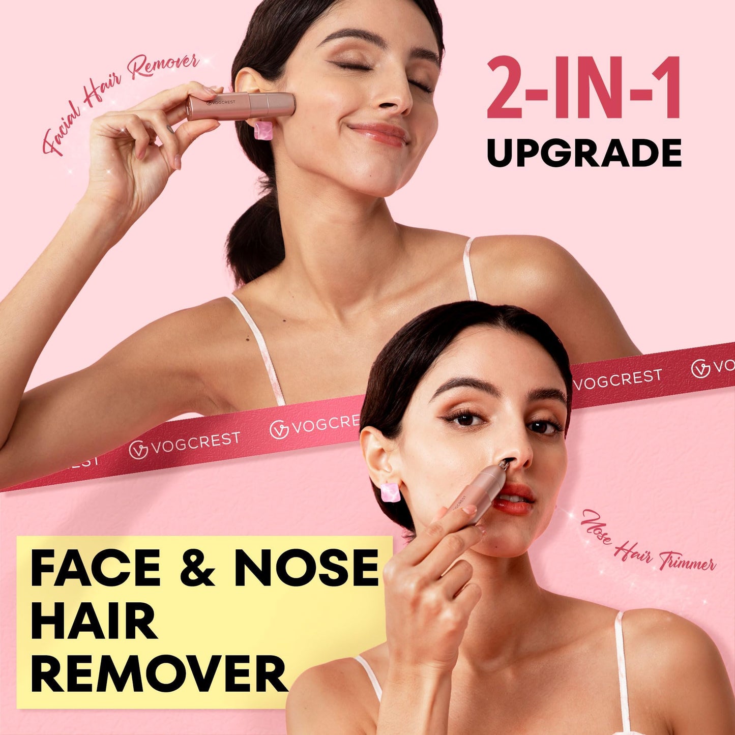 VG VOGCREST Nose Trimmer for Women: 2 in 1 Rechargeable Facial Hair Removal - Portable Mini Face Shaver for Chin Lip Peach Fuzz Ideal for Travel Use
