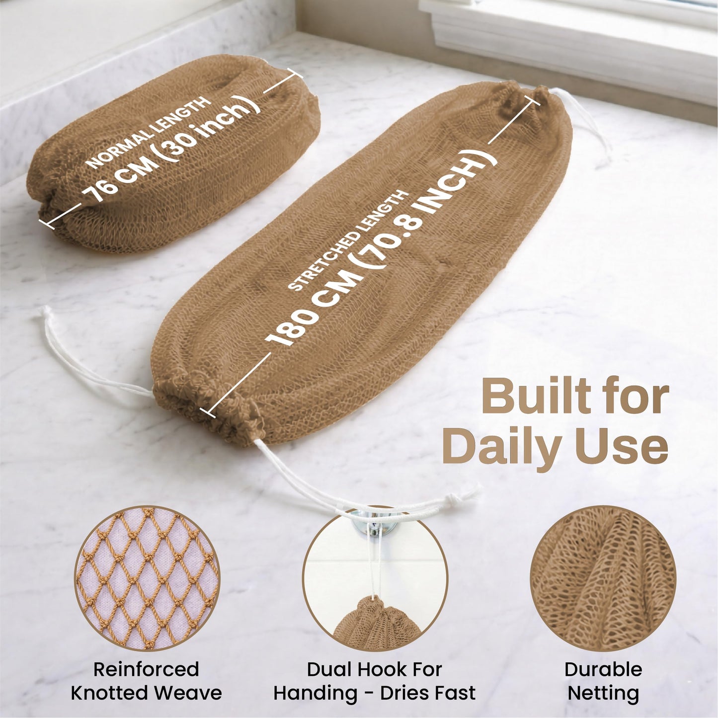African Net Sponge Authentic (Sapo/Kessa), African Exfoliating Sponge Real African Net Black Owned, African Bath Sponge Back Scrubber, Body Exfoliator Shower Bath Accessories (Beige)